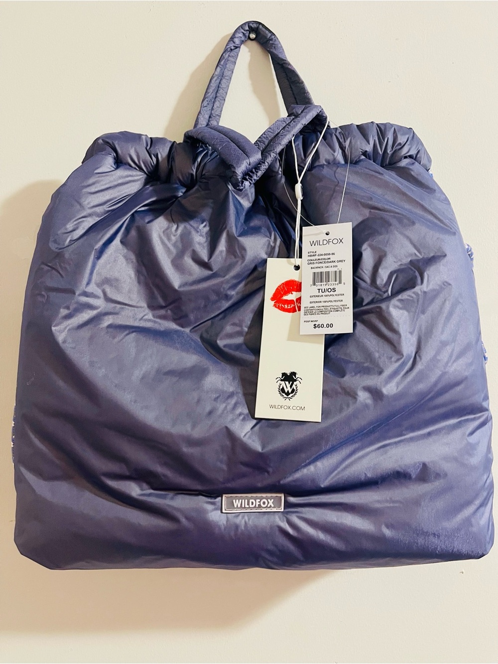 Wildfox Quilted Puffy Backpack Tote in Periwinkle Purple/Slate Blue